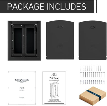 Aluminum French Large Dog Door, Heavy-Duty with Strong Double Magnetic Flaps & Aluminum Telescoping Tunnel, for Large/Medium Dogs Up to 110LBS - Black
