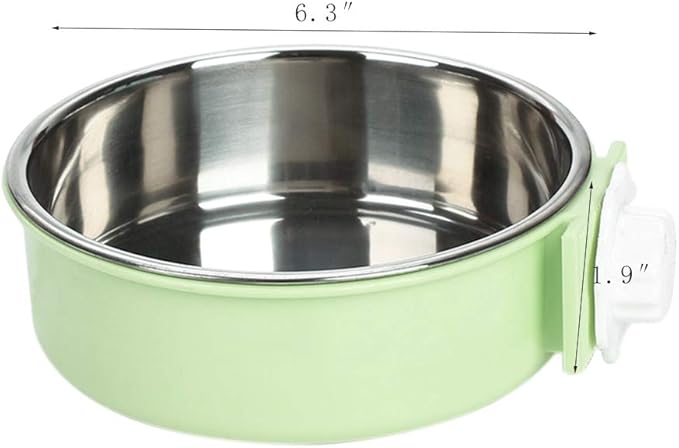 Pet Hanging Bowl 2-in-1 Removable Stainless Steel Food Hanging Bowl for Puppy/Cat, Andiker Pet Bowl Hanging Cage Large Water Food Feeder for Dogs Cats (Large, Green)