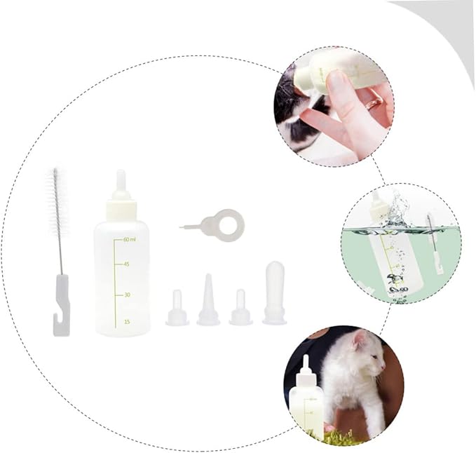 UPKOCH Baby Milk Feeding Bottle Set for Puppies and Kittens Reusable Small Animal Nursing Bottles Nipple for Newborn Dogs and Cats 5-Piece Kit