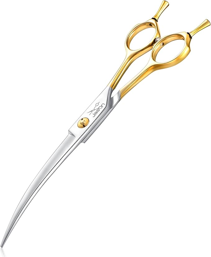 JASON Curved Dog Grooming Scissors for Dog Grooming Professional Downward Curved Pet Face Trimming Shears with Symmetric Handle Sharp Comfortable Christmas Gift 7"
