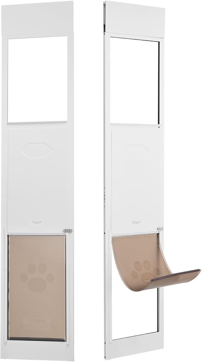 VEVOR Dog Door for Sliding Glass Door, 75 7/8"-80 11/16" Adjustable Height Doggy Door for Sliding Doors, Aluminum Frame Tempered Glass Pet Door with Hinge Structure Flap and Lock (X-Large)