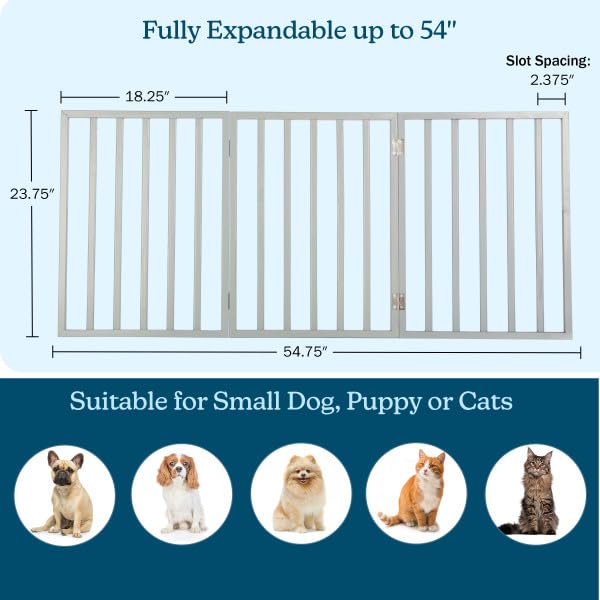 Indoor Pet Gate - 3-Panel Folding Dog Gate for Stairs or Doorways - 54x24-Inch Freestanding Pet Fence for Cats and Dogs by PETMAKER (Gray)