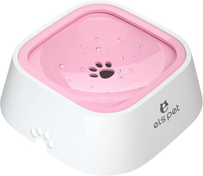 ELS PET Travel Bowl, No Spill, No Drip Slow Water Feeder/Dispenser for Dogs, Cats, 35oz/1L (Pink)