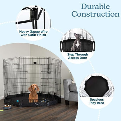 Dog Playpen - Foldable Metal Exercise Puppy Play Pen with Eight 24x42in Extra-Tall Panels and Gate - Indoor/Outdoor Dog Fence with Fabric Bottom for Dogs, Cats or Small Animals by PETMAKER (Black)