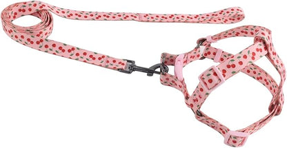 Harness and Leash Set, Floral Pattern, 5ft Matching Leash, No Pull, Easy Wear for Small Dogs.(S, Pink Cherry)