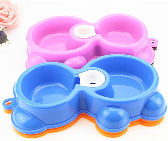 Dog Bowls Cat Bowls Double Pet Bowls Dog Food Water Feeder Plastic Pet Drinking Dish Feeder Cat Puppy Feeding Supplies Small Dog Accessories Blue