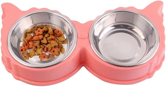 Pet Bowls Large Size Double Dog Bowl Stainless Steel Water Food Bowls Feeder Solution for Dogs Cats Pet Supplies Pink