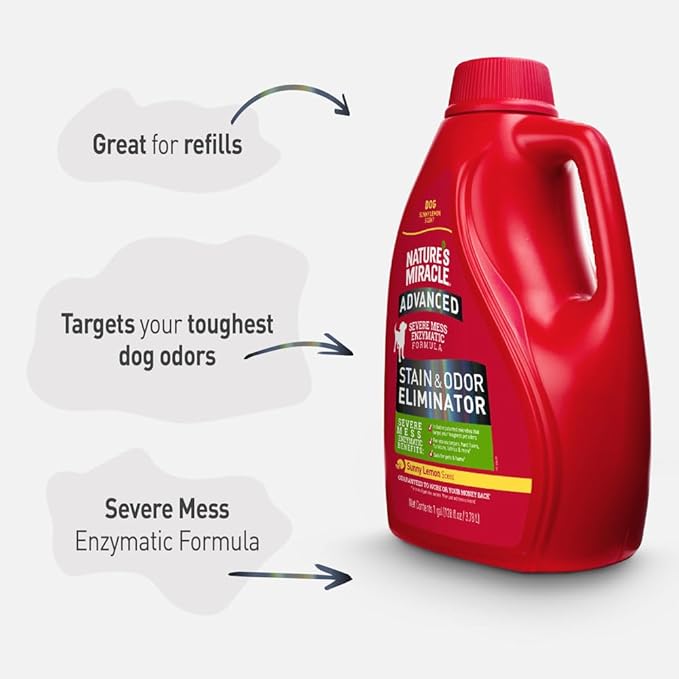 Nature's Miracle Advanced Stain & Odor Eliminator, Sunny Lemon Scent, Severe Mess Enzymatic Formula For Tough Pet Messes, 1 Gallon (Pack of 4)
