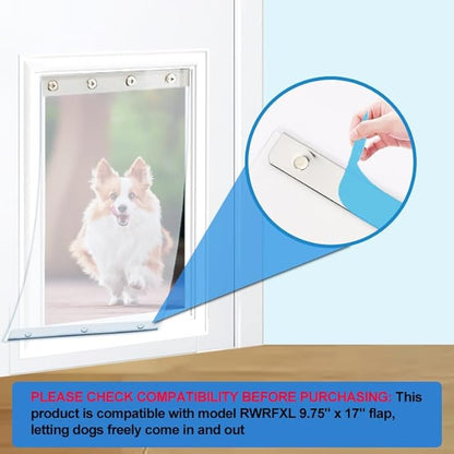 Extra Large Replacement Dog Door Flaps, Clear Pet Door Replacement Flap Compatible with 9.88" x 18" Dog Door, Weather Resistant Replacement Flap Fits Pets Up to 90 Lbs
