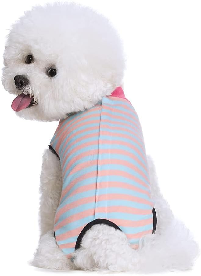 Dog Recovery Suit After Surgery,Spay Neuter Clothes for Female Dogs,Small Medium Dog Shirt,E-Collar Cone Alternative,Prevent Licking Wound Dog Onesie,Pet Surgical Suit(Pink Blue Stripe-XXL)