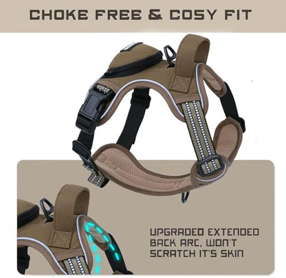 No Pull Dog Harness for Large Dogs, Adjustable No Choke Pet Vest with Dog Leash Fit Smart Reflective Pet Walking Harness for Training Easy Control Soft Handle Brown L