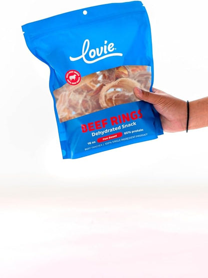 Lovie Beef Lung Dog Treats - Dehydrated Air Dried Soft Bites, Single Ingredient, Protein Rich, 16 oz (Beef Rings)