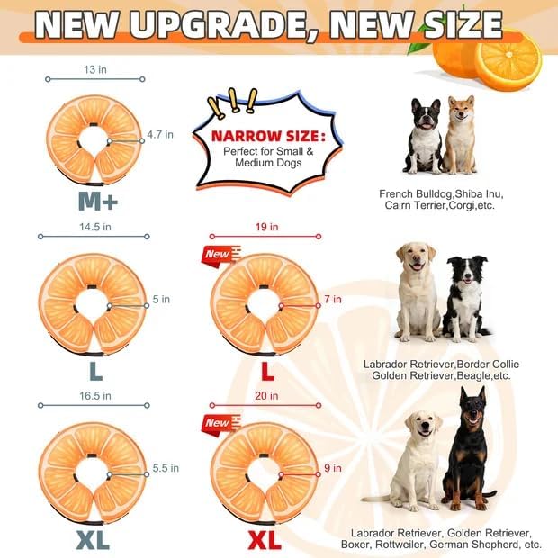 KOOLTAIL Inflatable Dog Cone Collar, Soft Donut E Collar for Dogs After Surgery to Stop Licking Enhanced Alternative, Blow Up Pet Neck Pillow Recovery Adjustable Cone for Dog Cat,Upgrade Size,Orange M