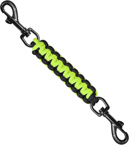 Dog Collar Safety Clip, Collar Companion, Handmade Backup Safety Strap, Double-Ended Clip Leash Connector, Suitable for Dog Harnesses, Prong, Pinch Collars (Black,Fluoro Green, 1 Pack)