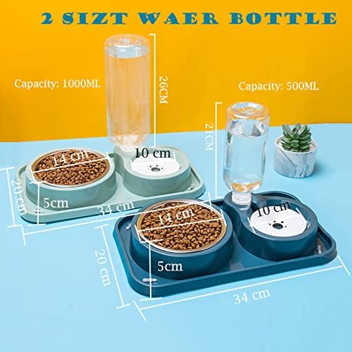 JiangYanus Double Dog Cat Bowls, Pet Water and Food Bowl Set with Automatic Water Dispenser Bottle Detachable Stainless Steel Bowl, Gravity Water Feeder Bowl No-Spill for Cats Dogs Puppy Kitten Rabbit