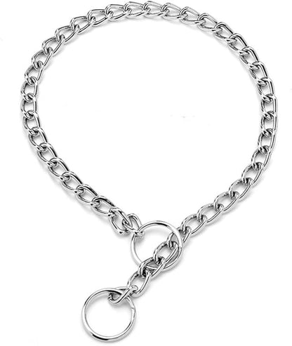 Chain Dog Collar for Large Dogs, Metal Slip Link Training Heavy Duty Dog Collar Martingale Puppy Collars for Small Medium Large Big XL Breed Dogs, Silver L