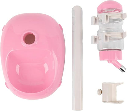 Pet Standing Water Dispenser, Height Adjustable Automatic Water Feeder Food Feeder Bowl, 500ml Dog Water Bottle Dispenser, Dog Cat Feeding Water Bowl Set (Pink)