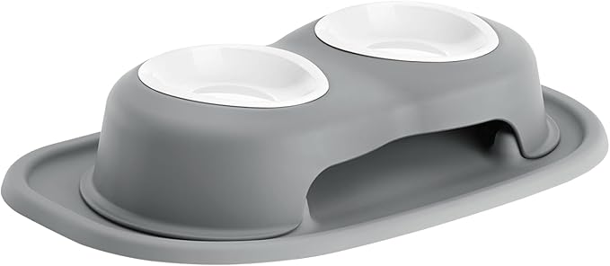 WeatherTech Double High Pet Feeding System w/Plastic Dog/Cat Bowls - 3" High Stand Dark Grey (PDHC0803DGDG)