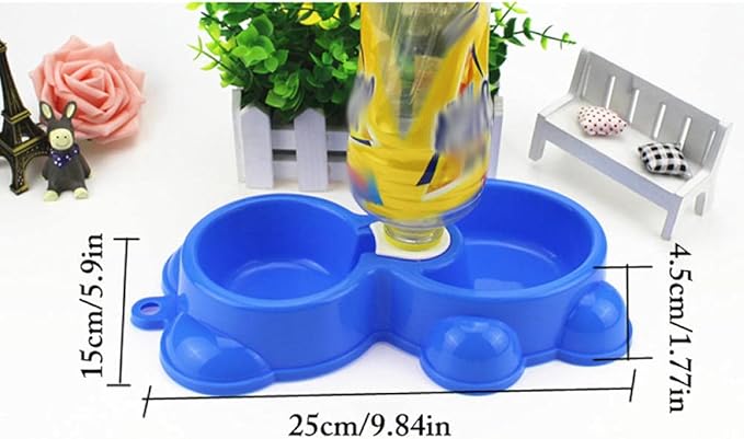 Dog Bowls Cat Bowls Double Pet Bowls Dog Food Water Feeder Plastic Pet Drinking Dish Feeder Cat Puppy Feeding Supplies Small Dog Accessories Blue