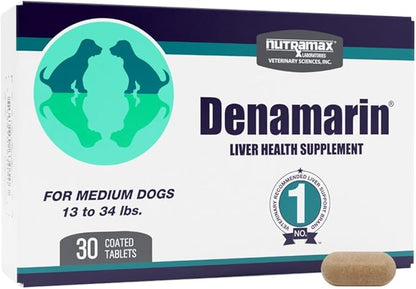 Nutramax Denamarin for Medium Dogs, Liver Health Supplement with S-adenosylmethionine (SAMe) plus Silybin, Liver Support for Dogs, Coated Tablets, 30 Count