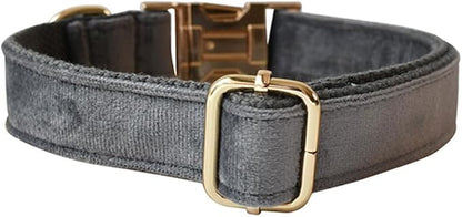 Love Dream Velvet Dog Collar and Leash Set, Soft & Comfy Adjustable Dog Leash and Collar with Heavy Duty Metal Buckle for Small Medium Large Dogs Training & Walking (Large, Dark Grey)