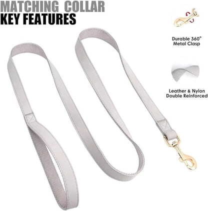 PET ARTIST Soft PU Leather Dog Collar and Leash Set, Bright & Stylish 5FT PU Leather Leash and Collar Set, Durable Pet Collars with Quick Release Metal Buckle for Medium Dogs,Gray,M(13-19")