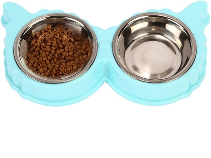 Pets Feeder Bowl Dog Dishes Stainless Steel Pet Dog Cat Puppy Feeding Feeder Double Bowl Water Food Holder Dog Feeders for Feeding Blue