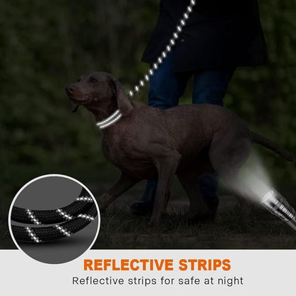 Taglory Rope Dog Leash 6 FT with Comfortable Padded Handle, Highly Reflective Threads Leash and Anti-Tangle Clip for Walking Medium Large Dogs, 1/2 inch, Black