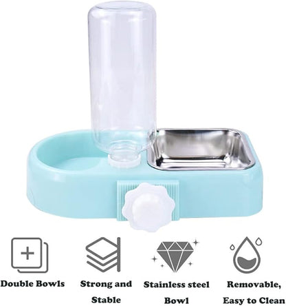 Crate Dog Cat Bowls, Dog Water and Food Bowl Set with Detachable Stainless Steel Bowl and Automatic Water Dispenser Bottle, Hanging Pet Cage Kennel Food Water Feeder Bowls for Puppy Cat Rabbite Birds
