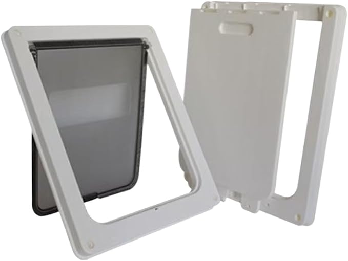 pet Door, Strong Lockable Dog Door with Privacy Protection Flap Gate Pet for Big Small Dogs Safety Doors Easy to Install(White,Large)