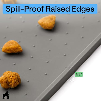 GORILLA GRIP 100% Waterproof Raised Edge BPA Free Silicone Pet Feeding Mat, Dog Cat Food Mats Contain Spills Protects Floors, Placemats for Cats and Dogs Water Bowl, Pets Accessories 18.5x11.5 Gray