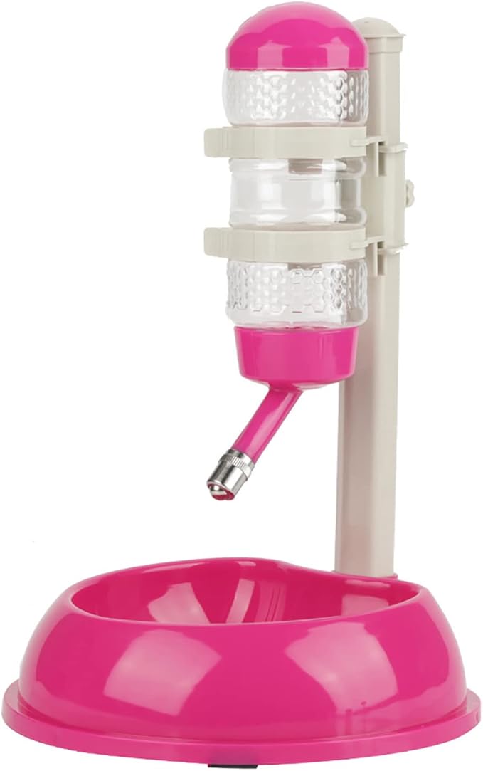Adjustable Dog Bowl Feeder, Food Grade Plastic Pet Drinking Water Bottle and Food Dish Set with Adjustable Height, for Small Medium Large Dogs (Rose Red)
