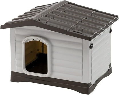 Ferplast Outdoor Kennel, Dog House DOGVILLA 60 in Resistant Thermoplastic Resin, Opening Side Panel, Gray, 87252799, Small