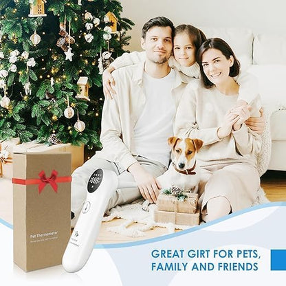 Pet Ear Thermometer for Dogs, Cats, and Livestock, Long Probe Designed, ℃/ ℉ Convert and Sound Switch Dedicated Button, 1 Second Measurement, 20 pcs Pet Swabs Included(White)