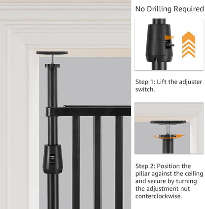 unipaws 86" High Extra Tall Cat Gate, Auto Closing and No Drilling Safety Gate for Doorway Hallway Stairs, Cat Dog Proof, Fit for 35"-51" Wide Opening, Indoor Use, Black