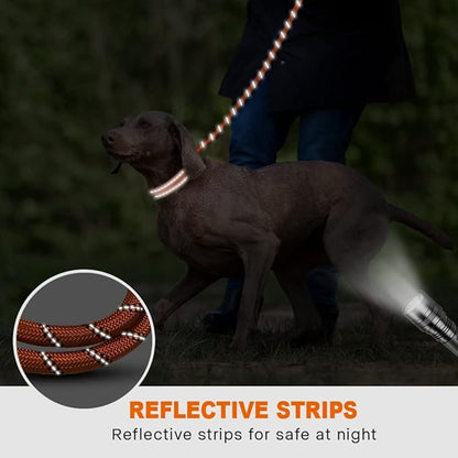 Taglory Rope Dog Leash 5 FT with Comfortable Padded Handle, Highly Reflective Threads Leash and Anti-Tangle Clip for Walking Medium Large Dogs, 1/2 inch, Orange