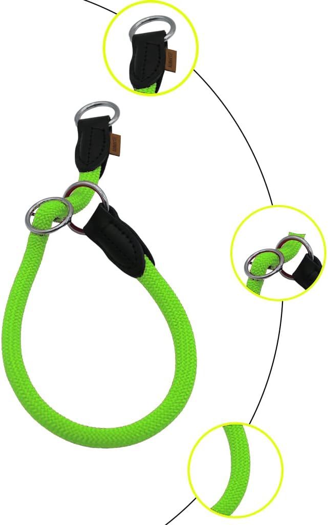 Braided Round Martingale Dog Collar, Training Collar with Slidable Stop Ring - Ideal for Medium/Large Dogs (M+(1/2") - 18" Long, Light Green)