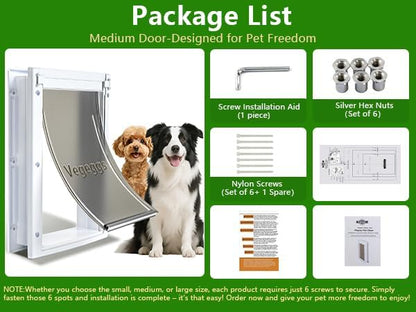 Dog Door Doggy Door Easy Install - Wood & PVC Doors & Walls，Doggie Free Movement & Strong Magnetic Auto-Close & Sliding Lock,Telescoping Frame,8 1/8" x 13 2/5" for Medium Dogs Up to 40 lb
