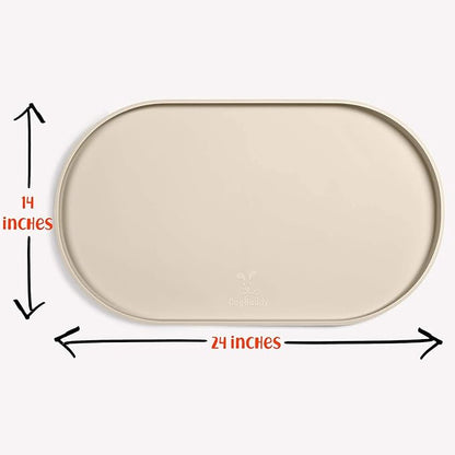 DogBuddy Dog Food Mat - Waterproof Dog Bowl Mat, Silicone Pet Mat for Food and Water Bowls, Nonslip Pet Feeding Mat with Edges, Dogs Food Mats for Floors, Puppy Supplies (Large, White Sand)