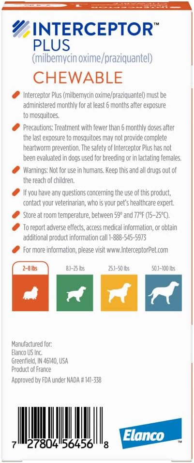 Interceptor Plus Prevention for Heartworm + 4 Other Worms for Dogs 2-8 lbs. | 1 Chew, 1-Month Supply