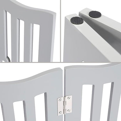 Pet Gate, Wooden Free Standing Dog Gate for Small Dogs and Cats. Great Folding Fence for Doorways, Halls, Stairs. Grey