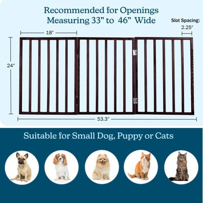 PETMAKER Foldable, Free-Standing Wooden Pet Gate- Light Weight, Indoor Barrier for Small Dogs/Cats, Dark Brown, Step Over Doorway Fence, Rich Espresso, 54" X 24" (80-62875)