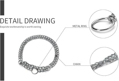 Dog Chain Collar Metal Martingale Anti Chew Training Collars Chew Proof, Chrome Plated, 2 Link for Small Medium Large Dogs (Silver, Medium(for Neck 16-21''))