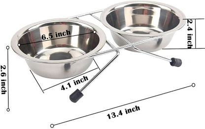 JiangYanus Elevated Dog Cat Food and Water Bowls, Stainless Steel Raised Pet Dish Feeder Retro Iron Elevated Stand for Dogs and Cats (Large)