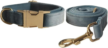 Love Dream Velvet Dog Collar and Leash Set, Soft & Comfy Adjustable Dog Leash and Collar with Heavy Duty Metal Buckle for Small Medium Large Dogs Training & Walking (XLarge, Pearl Blue)