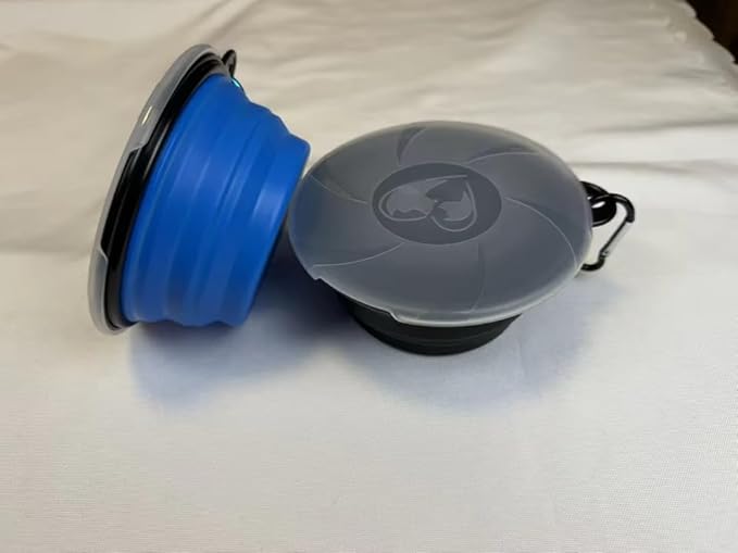 Limpet Collapsible Bowls,Set of 2 Travel Water Bowls for Pets, Portable Pet Feeding Watering Dish for Walking Parking Traveling with 2 Carabiners. (Blue+Black, Small)