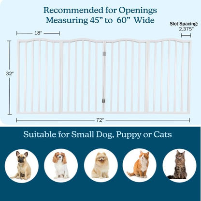 Pet Gate - 4-Panel Indoor Foldable Dog Fence for Stairs, Hallways, or Doorways - 72x32-Inch Wood Freestanding Dog Gates by PETMAKER (White)