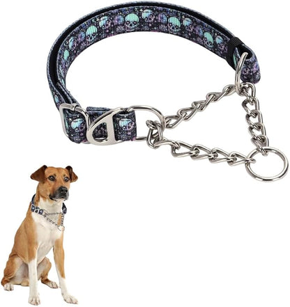 Chain Martingale Collar for Dogs Stainless, No Pull Slip Cinch Choker Choke Collar Training Escape Proof Heavy Duty Dog Collar for Small Medium Large Pet Boy Male Dogs，Skull XL