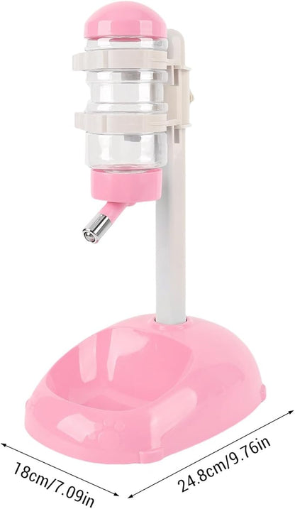 Denash Pet Standing Water Dispenser Feeder, 500ml Dog Water Feeder Bottle Adjustable Raised Pet Food Bowl for Dogs Detachable Bottles Easy Cleaning (Pink)
