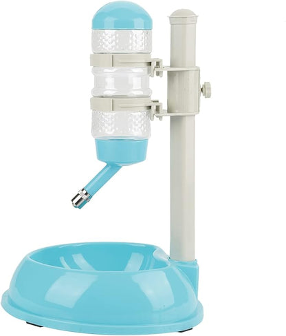 Adjustable Dog Bowl Feeder, Food Grade Plastic Pet Drinking Water Bottle and Food Dish Set with Adjustable Height, for Small Medium Large Dogs (Blue)